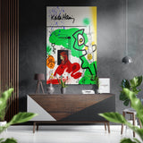 Green Doodle Creature Brushed Aluminum Dibond Wall Art - 60x39 cm