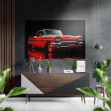 Roter Fünfziger-Jahre-Cruiser im Pixel-Glitch Gebürstetes Aluminium-Dibond Wandbild - 60x39 cm