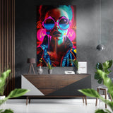 Femme néon aux lunettes roses tableau mural en aluminium brossé Dibond - 60x39 cm