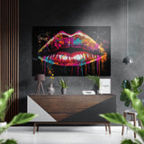 Lippen mit metallisch tropfender Farbe Gebürstetes Aluminium-Dibond Wandbild - 60x39 cm