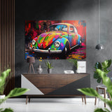 Classic Compact Car  Brushed Aluminum Dibond Wall Art - 60x39 cm