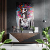 Frau mit Farbexplosion im Kopf Gebürstetes Aluminium-Dibond Wandbild - 60x39 cm