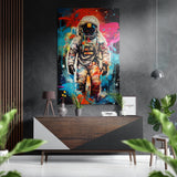 Astronauta graffiti con schizzi turchesi quadro in alluminio spazzolato Dibond - 60x39 cm