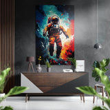 Schwebender Astronaut im orangen Anzug Gebürstetes Aluminium-Dibond Wandbild - 60x39 cm