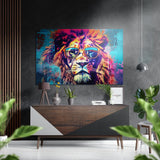 Lion pop magenta et turquoise à lunettes tableau mural en aluminium brossé Dibond - 60x39 cm