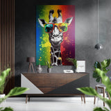 Rainbow Splash Giraffe Mirror Brushed Aluminum Dibond Wall Art - 60x39 cm