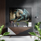 Dragón de escamas turquesa entre ruinas cuadro de aluminio cepillado Dibond - 60x39 cm