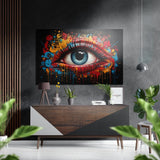 Pop-Art-Auge im Farbspritzer Gebürstetes Aluminium-Dibond Wandbild - 60x39 cm