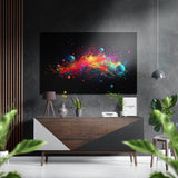 Pianeti e schizzi di colore quadro in alluminio spazzolato Dibond - 60x39 cm