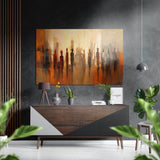 Multitud en silueta ámbar ante el skyline cuadro de aluminio cepillado Dibond - 60x39 cm