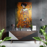 Portrait de femme en mosaïque dorée façon Klimt tableau mural en aluminium brossé Dibond - 60x39 cm