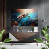 Sea Turtle Brushed Aluminum Dibond Wall Art - 60x39 cm