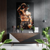 Boxeur ganté aux éclaboussures colorées tableau mural en aluminium brossé Dibond - 60x39 cm