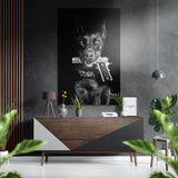 Black Doberman With Silver Pistol Brushed Aluminum Dibond Wall Art - 60x39 cm