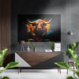 Crouching Bull Rainbow Drips Brushed Aluminum Dibond Wall Art - 60x39 cm