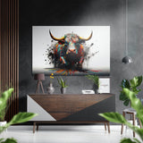 Toro con salpicaduras de tinta sobre blanco cuadro de aluminio cepillado Dibond - 60x39 cm