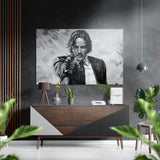 Tireur en costume visant, monochrome tableau mural en aluminium brossé Dibond - 60x39 cm