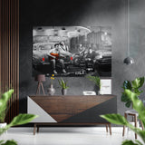 Gitarrist im Retro-Diner Gebürstetes Aluminium-Dibond Wandbild - 60x39 cm