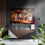 Rotes Cabrio vor dem Retro-Diner Gebürstetes Aluminium-Dibond Wandbild - 60x39 cm
