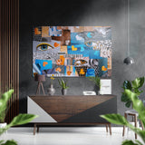 Yeux patchwork, tableau mural en aluminium Dibond brossé - 60x39 cm