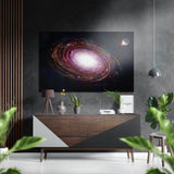 Galaxie spirale et lune lointaine tableau mural en aluminium brossé Dibond - 60x39 cm