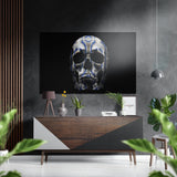 Totenkopf mit blauem Muster Gebürstetes Aluminium-Dibond Wandbild - 60x39 cm