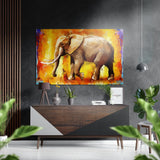 Éléphant en marche sur orange ardent tableau mural en aluminium brossé Dibond - 60x39 cm