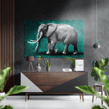 Gray Elephant Teal Backdrop Brushed Aluminium Dibond Wall Art - 60x39 cm