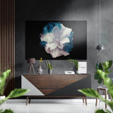 White Blue Bloom Brushed Aluminium Dibond Wall Art - 60x39 cm