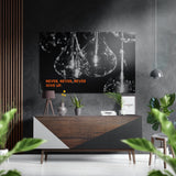 « Never Give Up » aux ampoules lumineuses tableau mural en aluminium brossé Dibond - 60x39 cm