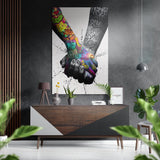 Graffiti-bemalte, sich haltende Hände Gebürstetes Aluminium-Dibond Wandbild - 60x39 cm