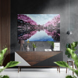 Riflesso di fiori rosa nel canale quadro in alluminio spazzolato Dibond - 60x39 cm