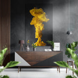 Yellow Ink Cloud Burst Column Brushed Aluminium Dibond Wall Art - 60x39 cm