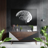Halftone Dotted White Brain Brushed Aluminium Dibond Wall Art - 60x39 cm