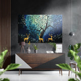 Cervo dorato sotto un albero turchese quadro in alluminio spazzolato Dibond - 60x39 cm