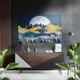 Goldene Berge, Vollmond und Birken Gebürstetes Aluminium-Dibond Wandbild - 60x39 cm