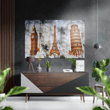Iconic Buildings Brushed Aluminium Dibond Wall Art - 60x39 cm