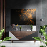 Orange Swirling Smoke On Black Brushed Aluminium Dibond Wall Art - 60x39 cm