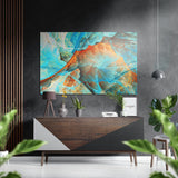 Abstrakte Blattadern in Petrol und Orange Gebürstetes Aluminium-Dibond Wandbild - 60x39 cm