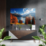 Pini rossi, lago alpino e cielo blu quadro in alluminio spazzolato Dibond - 60x39 cm