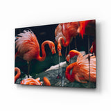 Bandada de Flamencos Rosas en Follaje Tropical cuadro de cristal - 72x46 cm