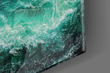 Green Waves Glass Wall Art.