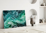 Green Waves Glass Wall Art.