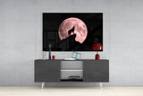 Wolf And Full Moon Glass Wall Art.