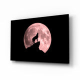 Wolf And Full Moon Glass Wall Art.