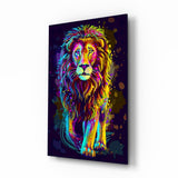 Leone in Piedi Arcobaleno Neon quadro in vetro - 72x46 cm