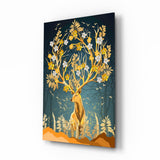 Ciervo con Cornamenta Floral Dorada cuadro de cristal - 72x46 cm