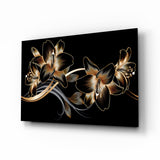 Golden Black Lily Elegance Glass Wall Art - 72x46 cm