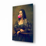 Pink Bubble Gum Renaissance Portrait Glass Wall Art - 72x46 cm