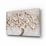 Cremefarbene Blütenblätter Beige Lebensbaum Glasbild - 72x46 cm